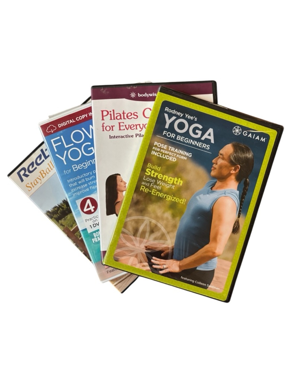 Bundle of Yoga (2), Pilates, and Reebok Ball Workout DVDs (4)